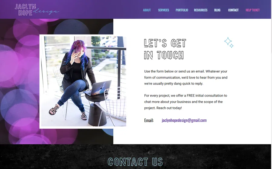 Contact page, desktop